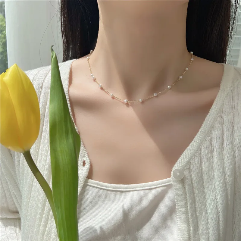 

ins net red necklace female niche clavicle chain pearl personality simple short neckband neck chain choker tide