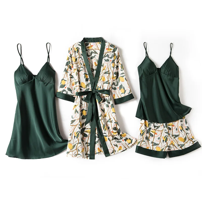 

Summer 2021 Silk Pajamas For Women Printed Homewear Pajama Set Hot Night Dress Women's Sleepwear, Blue, green, black
