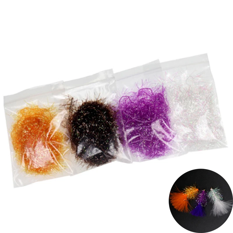 

Fly Fishing Tinsel Ice Chenille Crystal Flash Cactus Line Fly Tying Materials Nymph Streamers Lure Making, Orange, brown, pearl white, purple