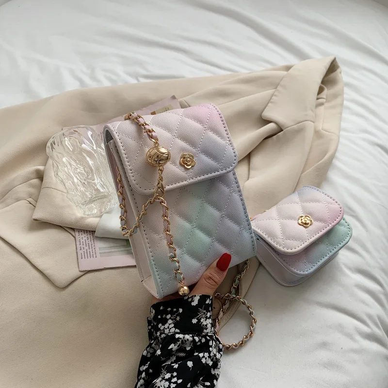 

Summer fashion trendy embroidery girl purse 2pcs ladies handbags pu leather crossbody bags for women with chain, 4colors