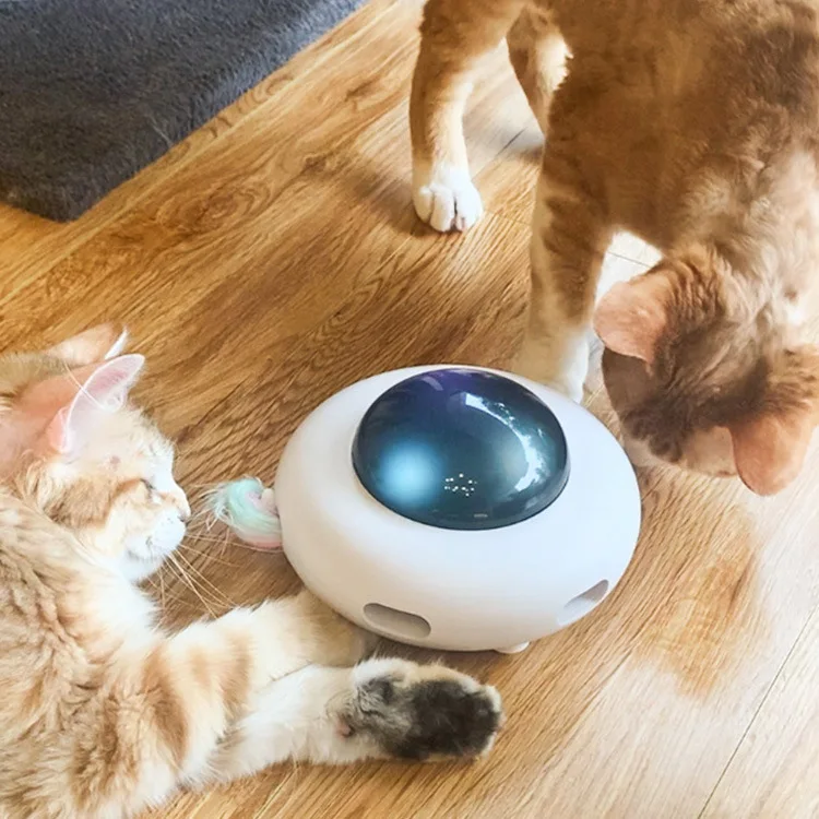 

Rechargeable Electric Robot Smart Pet Toy Funny Cat Toy Automatic Cat Teaser Toy, White ufo