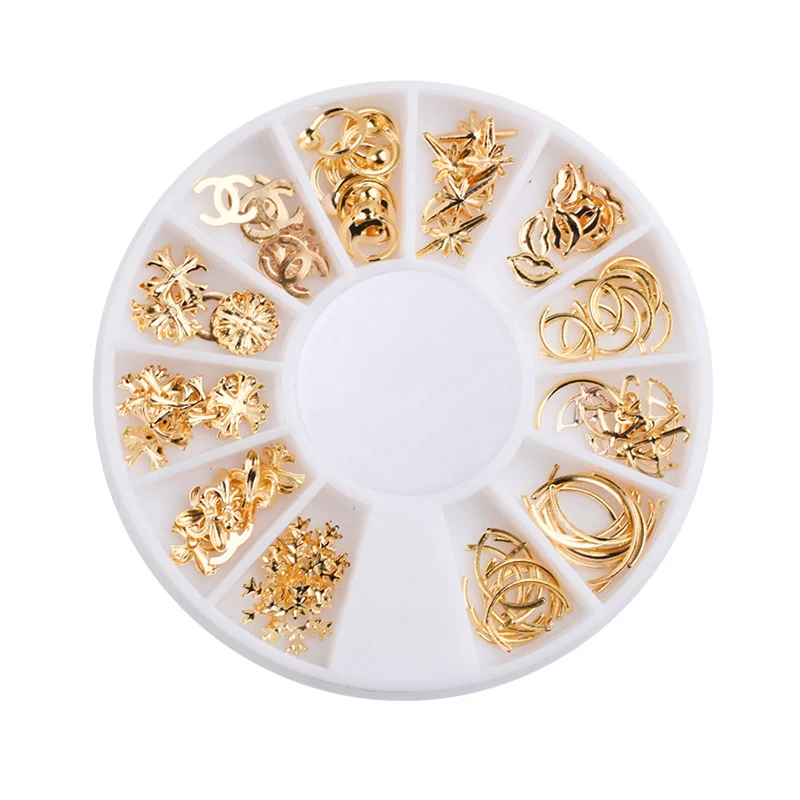 

Cheap metal nail art decoration 2019 mix Gold Rivets in Wheel box for nails