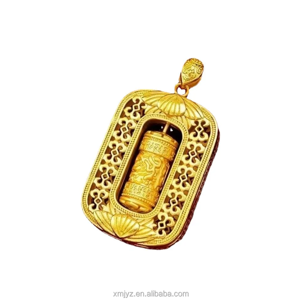 

Brass Gold-Plated New Six-Word ZHENYAN Dragon Brand Prayer Wheel Men's And Women's Pendants Retro Dignified Pendant Supply