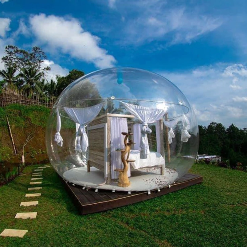 

3 4 5 M Outdoor Inflatable Clear Hotel Tent Camping Transparent Bubble Dome Tent with Tunnel, Clear+ customized