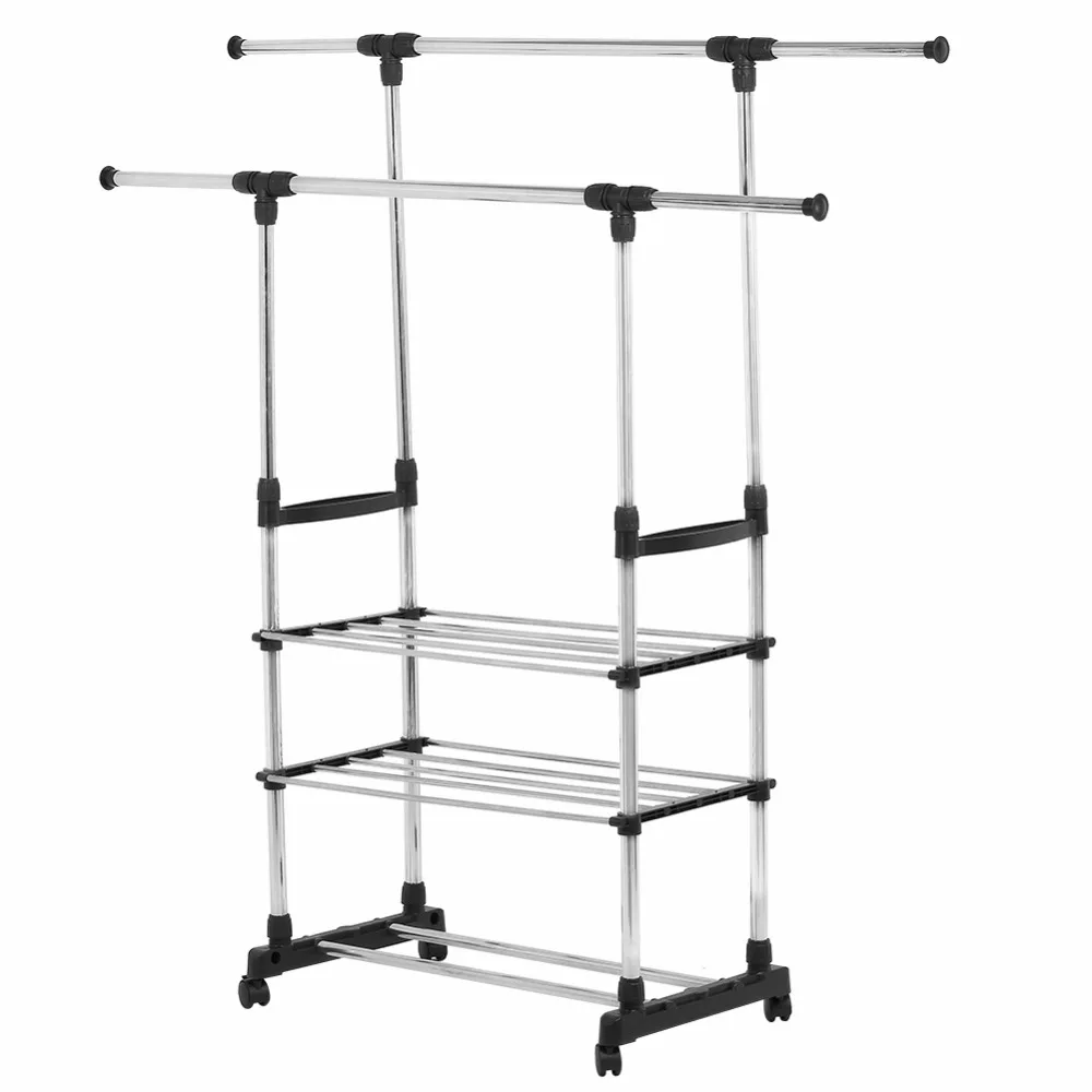 

Adjustable Rolling Garment Rack Clothes Storage Organization Drying Hanging Portable Wardrobe Bottom Storage Organizer, White
