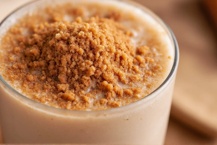 Close-up of Starbucks cinnamon crumble topping sprinkled on cold brew with visible texture and brown sugar granules