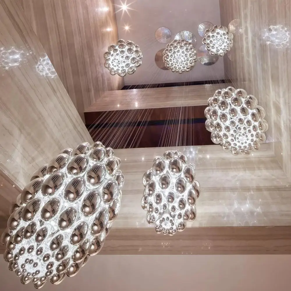 Keyming custom european hotel modern luxury clear glass ring shape ball bead pendant light chandelier