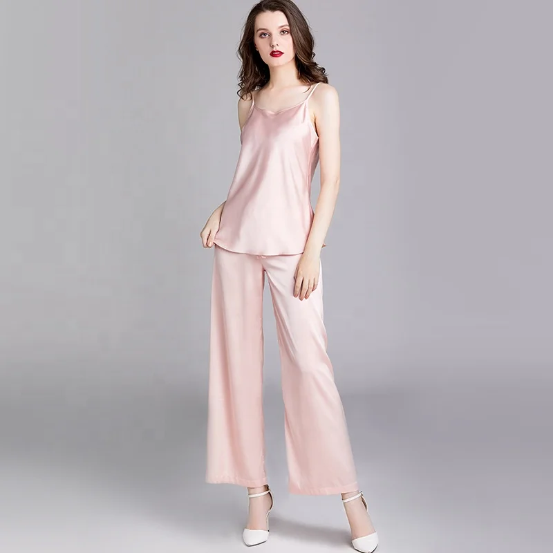 

Wholesale Silk Pajamas Suspenders Trousers Suit Silk Sexy Home Wear
