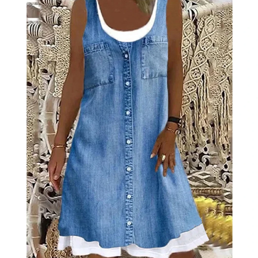 

Sexy dresses 2021 Patchwork denim strapless skirt plus size loose womens clothes fashion leisure midi dress summer, Picture shows