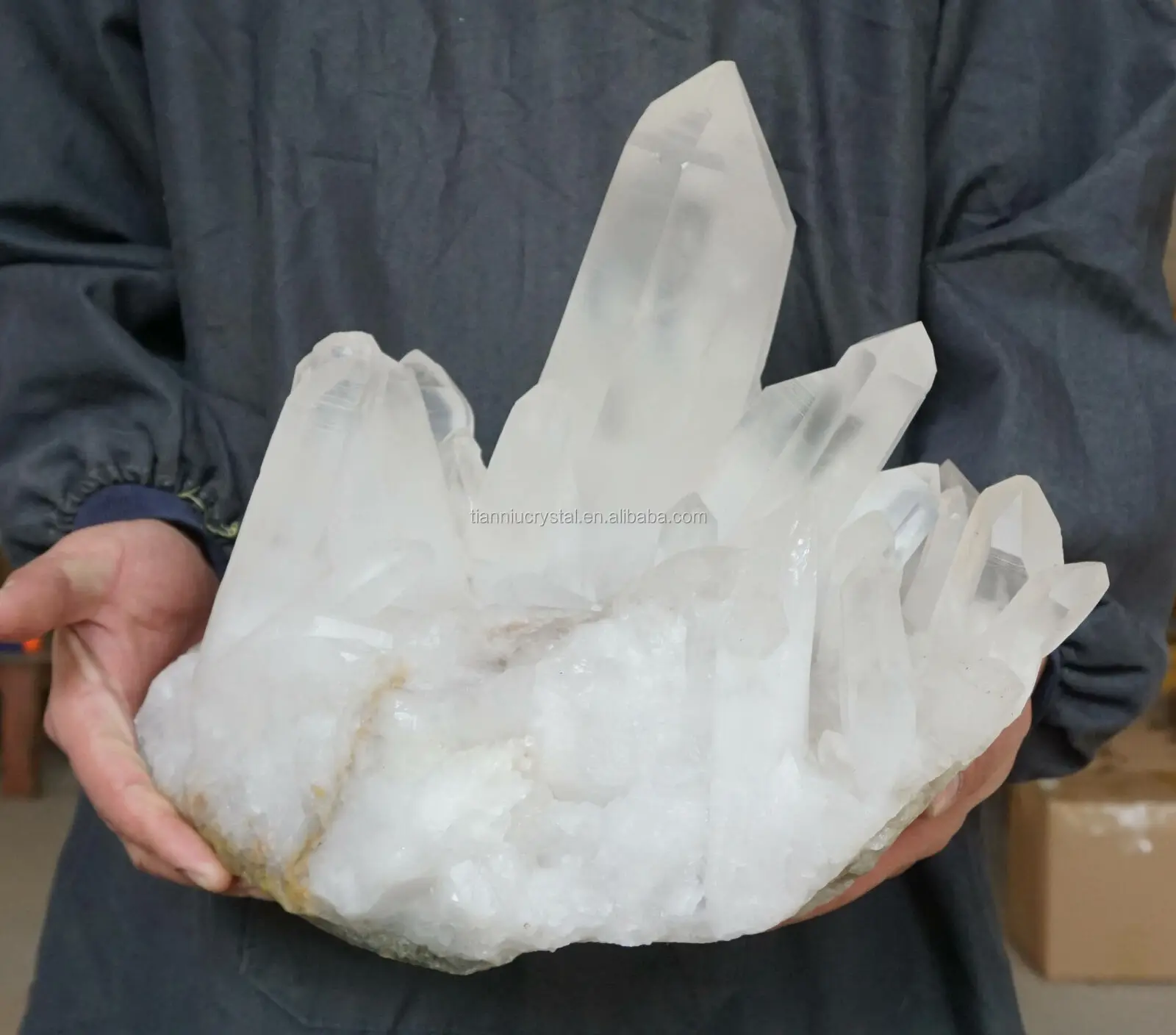 31.9lb 12.9" Natural White Clear Quartz Crystal Cluster Points Original