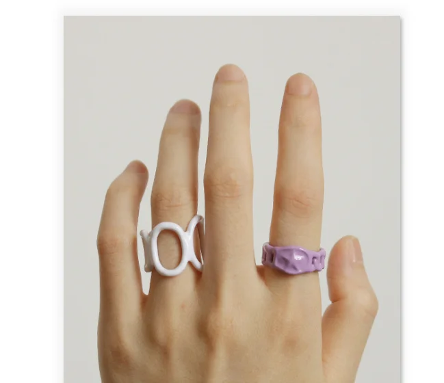 

Handmade Fine Jewelry Colorful Hollow Dripping Oil Open Rings Sweet Geometric Link Chain Enamel Band Rings