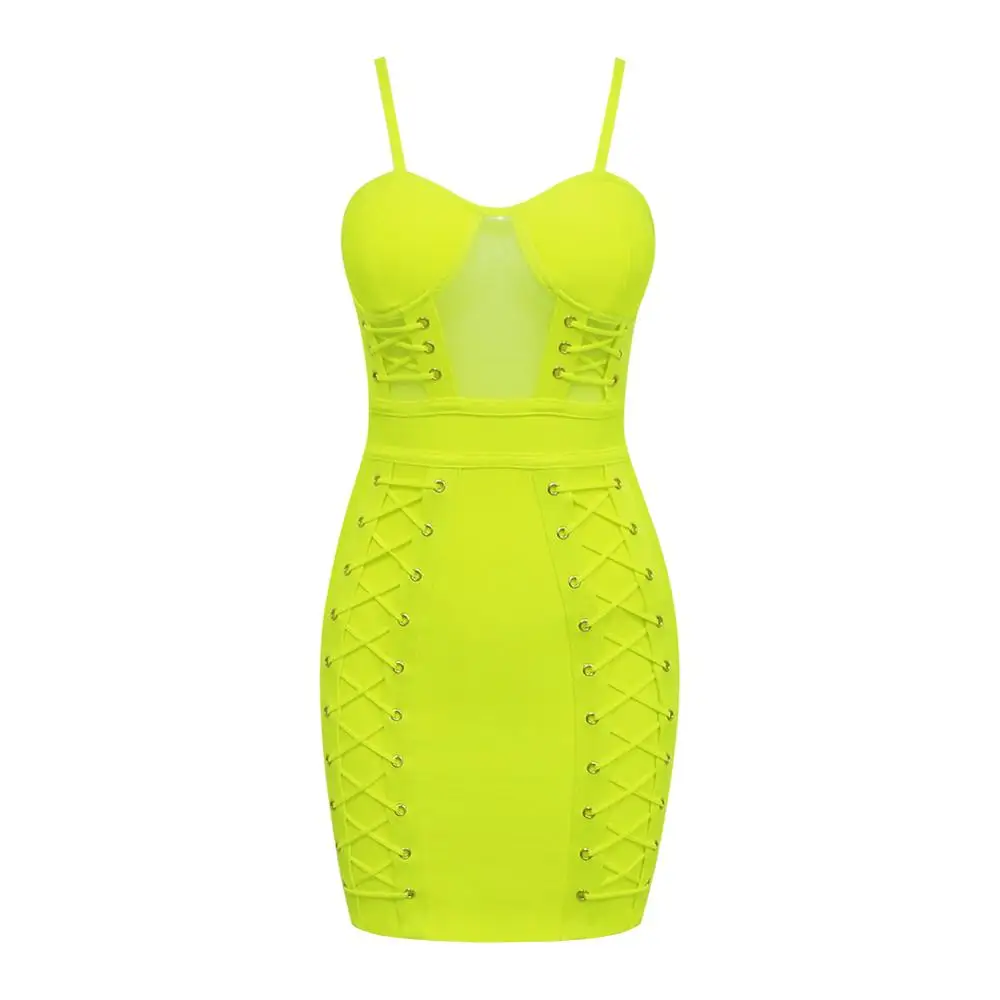 2020 New Style Yellow Bodycon Dresses Sexy Women Bandage Club Dress