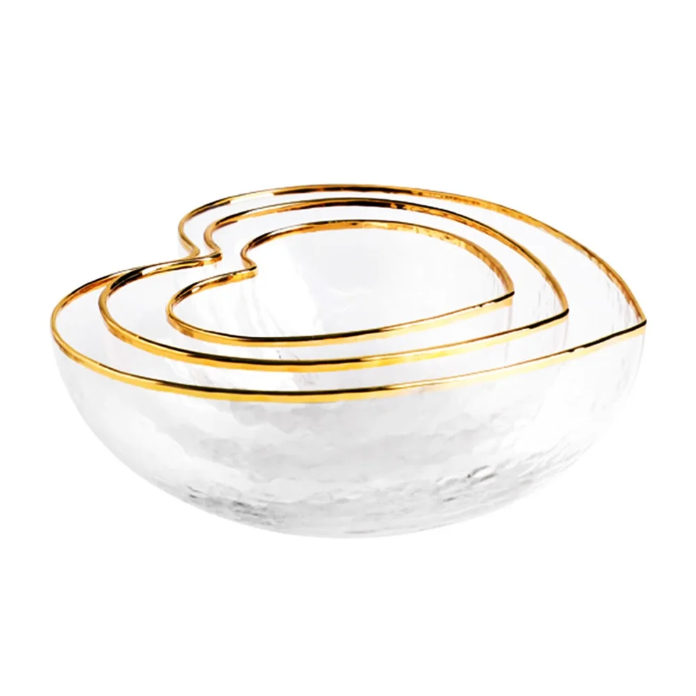 

Cheap Wedding Glassware Gold Rim Love Shape Glass Bowl, Transparent