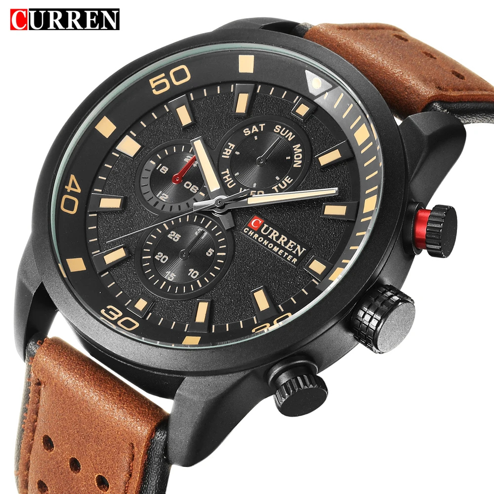 

CURREN 8250 Sport Men Quartz Watch Fashion Simple Relogio Masculino Men Military Watches Genuine Leather Clock Men Wristwatch