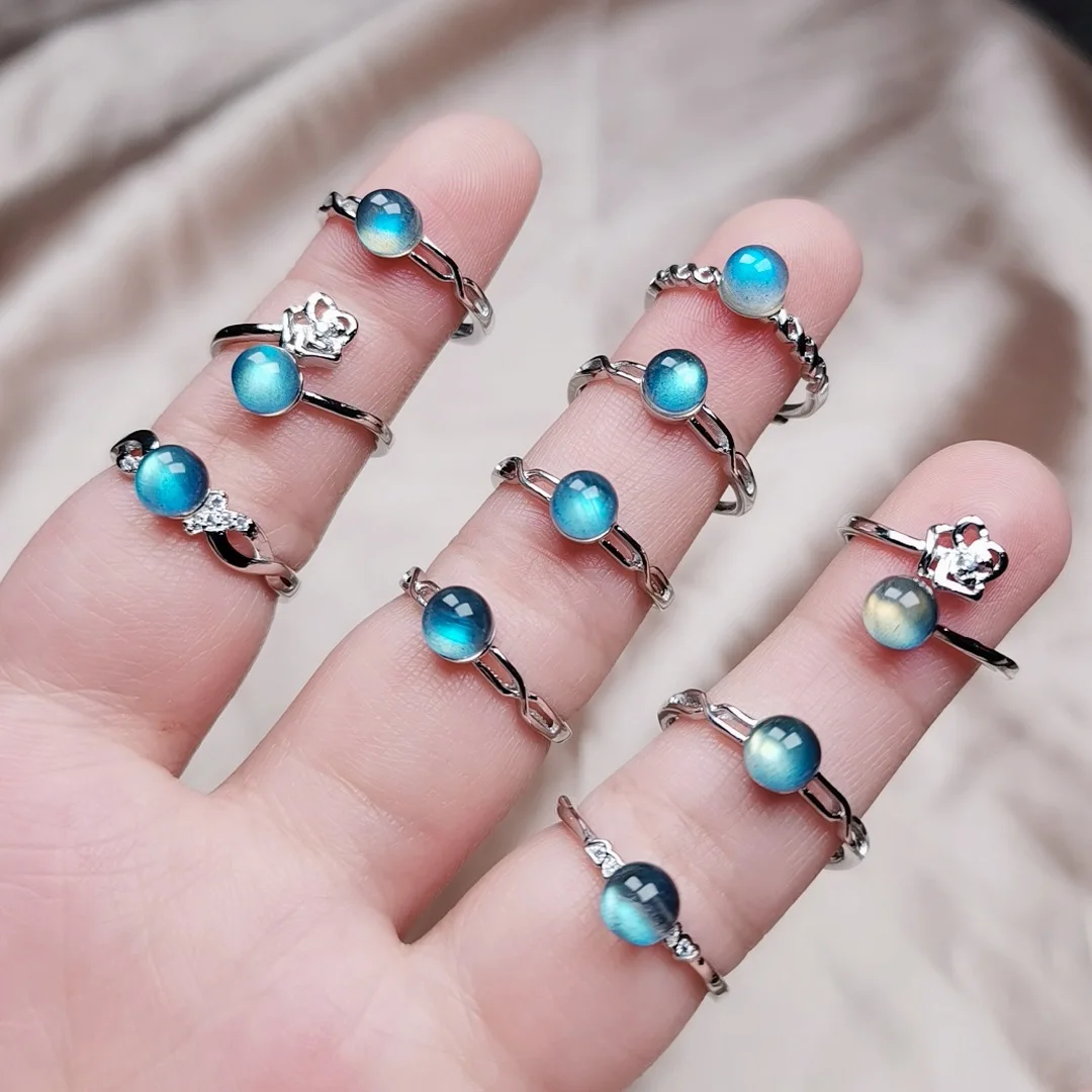 

MSYO New Ins Fashion Blue Moonstone Diamond Ring Women