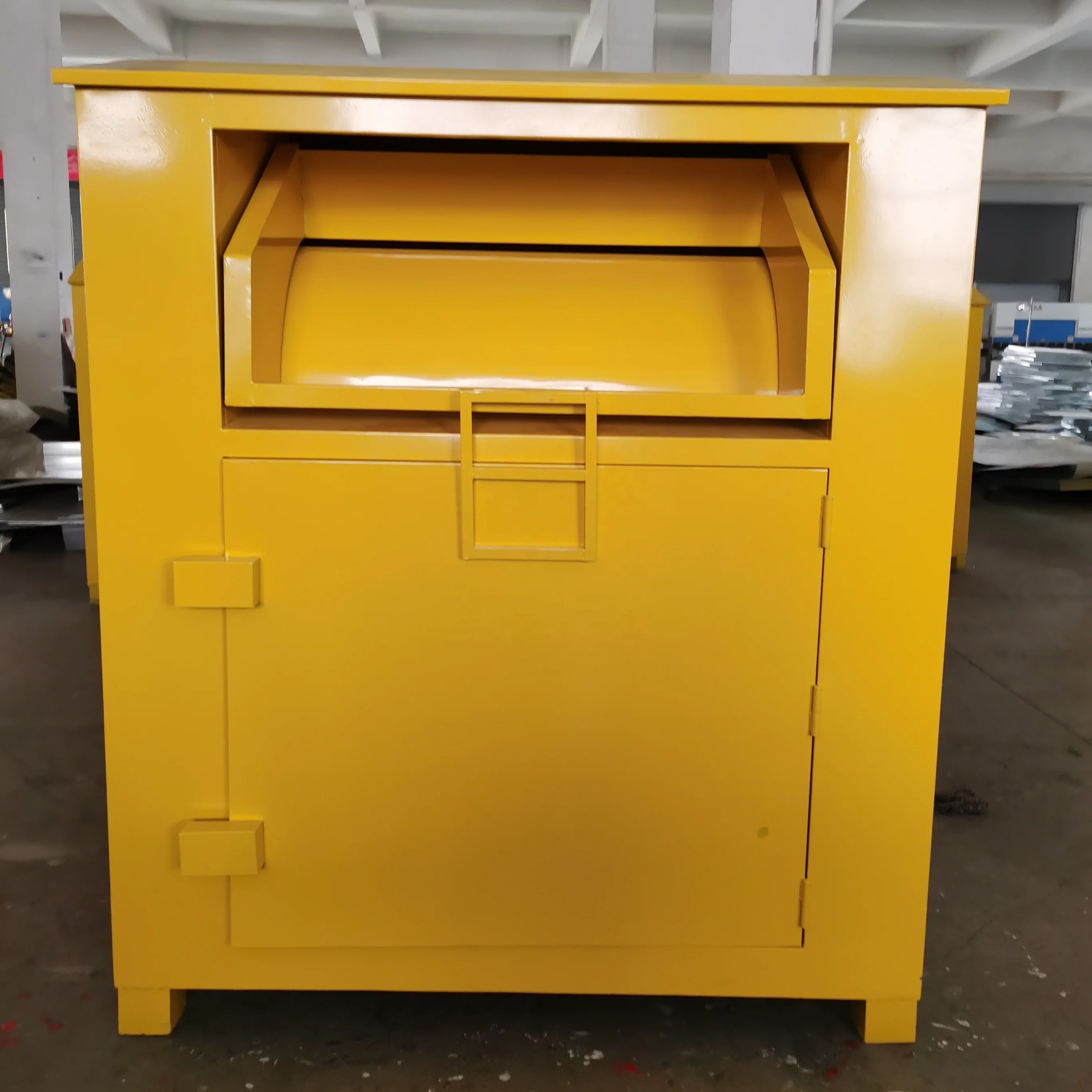 

Hotsale Cheap Custom Size Recycled Boxes Clothes Donation Banks Large window Donation bin, Customer's color