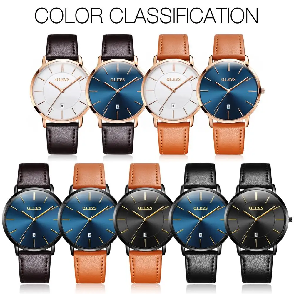 OLEVS Brand College style Wristwatch Fashion Boy's Ultra-thin Waterproof Leather Watch For Men's Also Support Customization