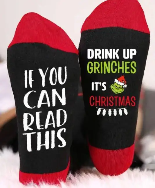

2019 Funny Novelty Christmas Crew Socks IF YOU CAN READ THIS, DRINK UP GRINCHES / I'M WATCHING CHRISTMAS MOVIES Socks, Like picture