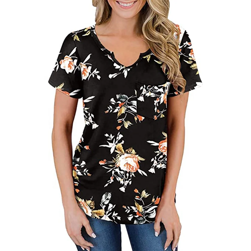 

2021 NEW Design Floral Print Short Sleeve O-neck T Shirt Fashion Summer Sexy Casual Daily Outfit for Women