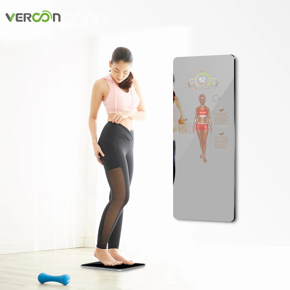 

Vercon Custom Touch Screen Floor Stand Full Body Size Fitness Large Smart Mirror with Led Light