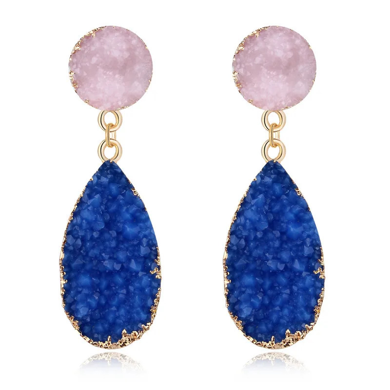

Natural Quartz Geode Crystal Fashion Jewelry Colorful Druzy Stone Drop Earrings