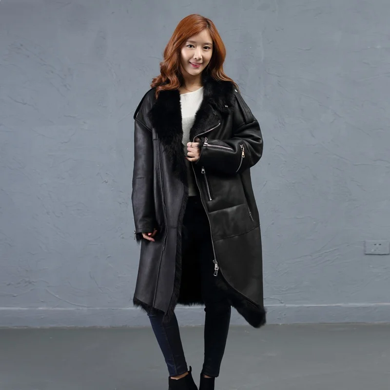 

New Fashion Winter Women's Tuscany Sheep Fur Overcoat Long Double Side Sheepskin Leather Coats, As photo or customized