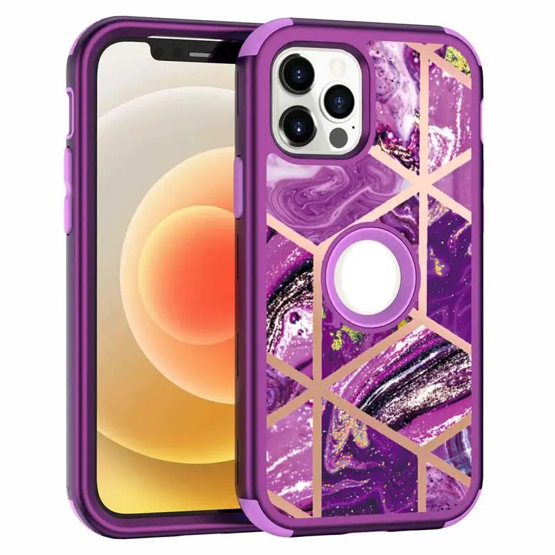 

Geometry Marble Cover For Iphone Defender Case For Iphone 12 Case Dual Layer 11 Pro Max XS XR X 8 7 6 Chromed Hard Plastic Case, As picture