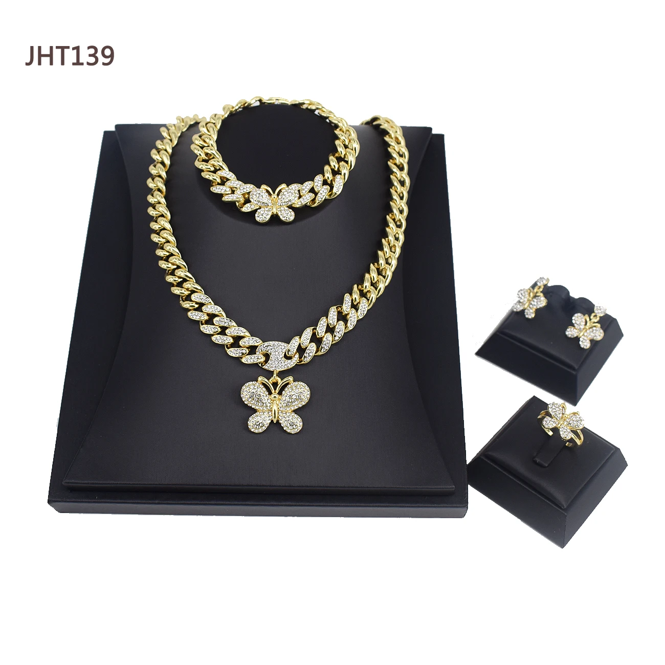 

JHT139 Wholesale women 18K gold plated butterfly jewelry set, 18k gold plated color