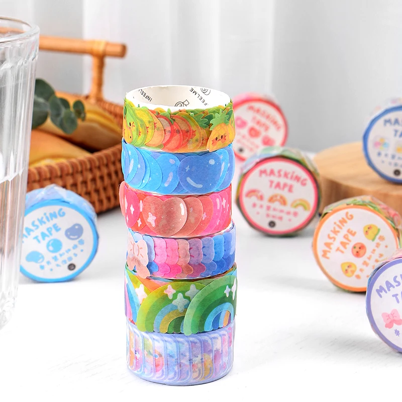 

100pcs per Kawaii Creative Cute Cartoon Collage Self-Adhesive Stickers DIY Handmade Decorative Scrapbook Album Masking Tape