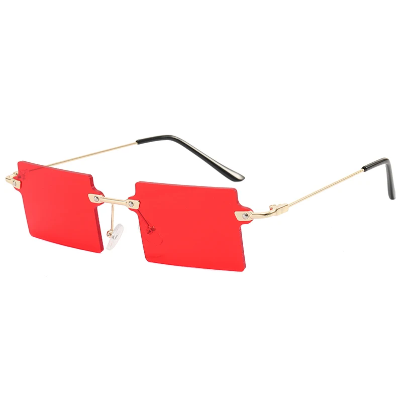 

Conchen Red Retro Vintage Small Square Sun Glasses Rimless Woman Sunglasses 2021