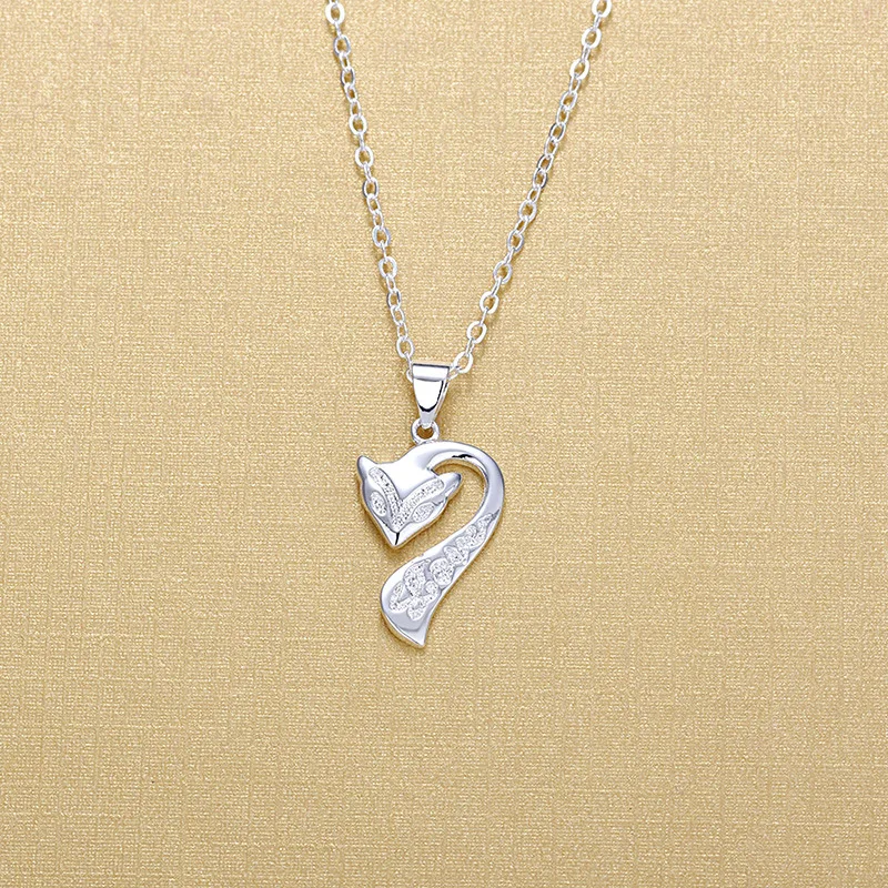 

New Fashion 925 Sterling Silver Fire Fox Engraved Letter Pendant Necklaces