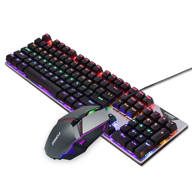 

Luminous and shiny multimedia metal wired keyboard and mouse set, green axis gaming USB mechanical keyboard