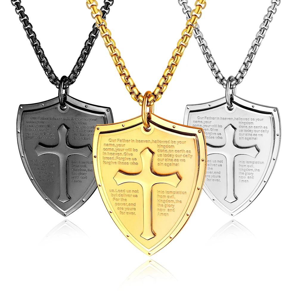 

2020 New Fashion Multi-style Good Sale Wholesale Hiphop Stainless Steel Custom Made Cross shield Necklace, Rose gold, black or custom made