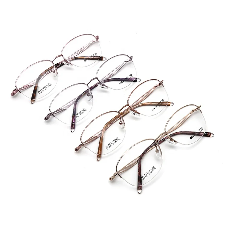 

Wenzhou eyewear factory wholesale women fashion designer half frame pure titanium eyeglasses frames spectacle