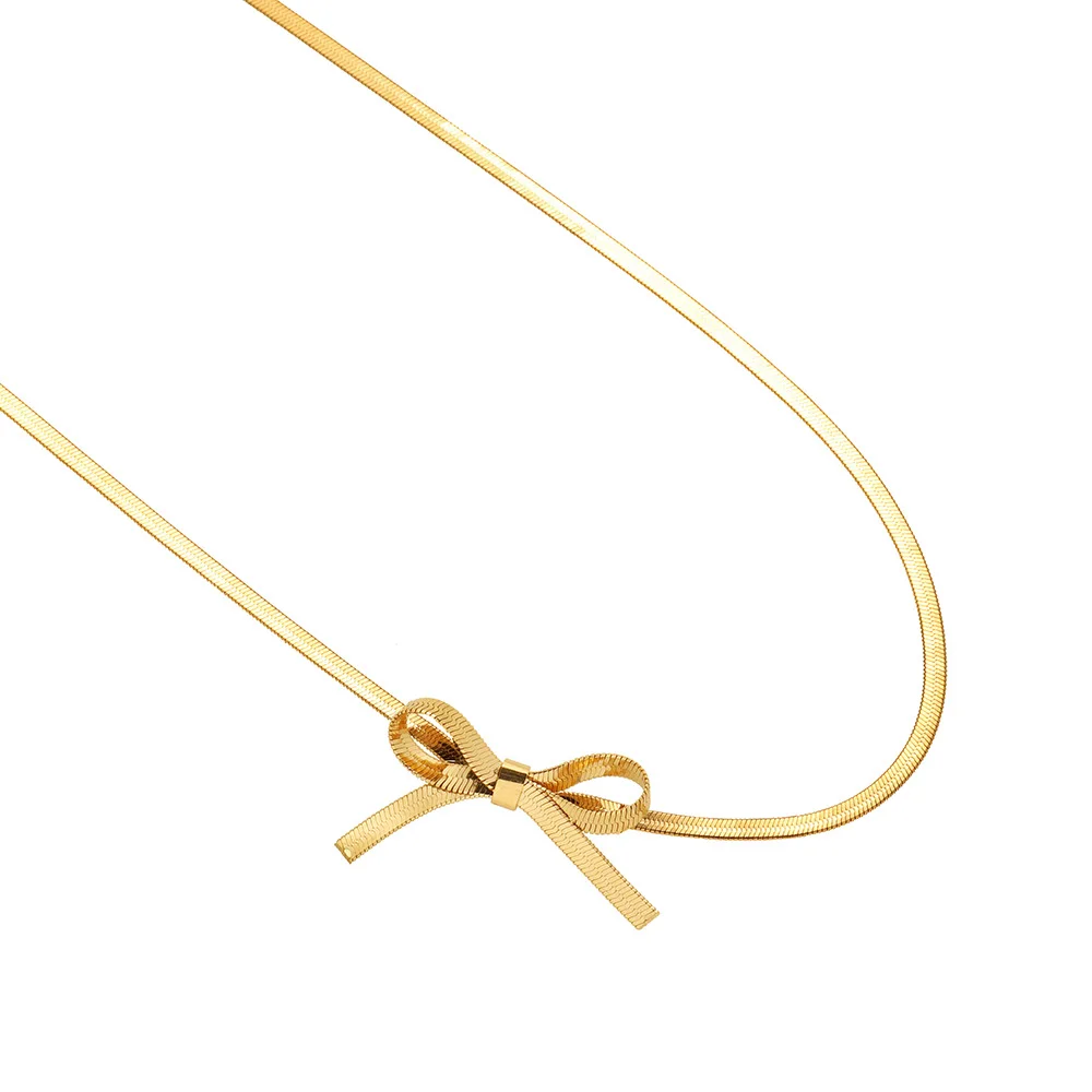 Joolim Jewelry 18K Gold Plated Butterfly Knot Herringbone Snake Bow Necklace Stainless Steel Dainty Necklace Jewelry