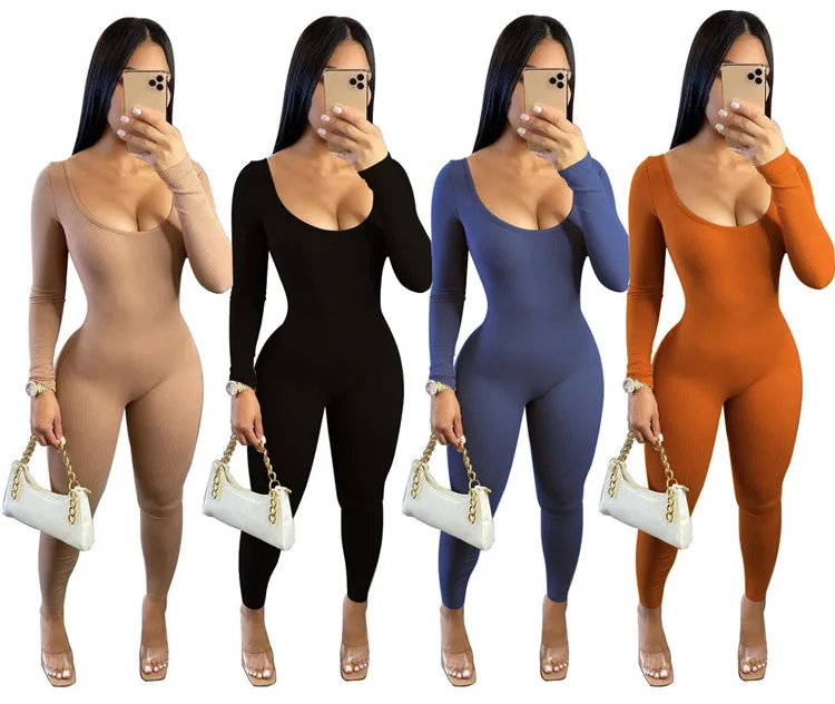 

Spring breathable polyester spandex knitted rompers womens ladies sexy slim fit sport one piece jumpsuits fitness wholesale