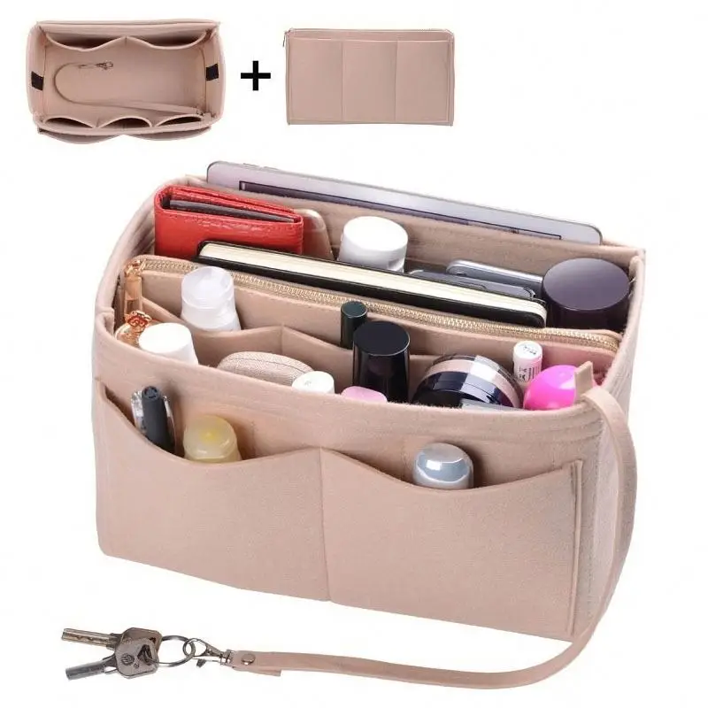 

Felt purse organizer insert with zipper ,sy7e trendy makeup bag