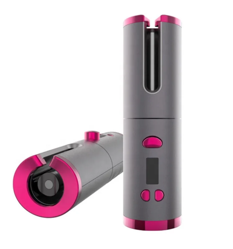 

usb automatic wireless perm iron rechargeable heatless auto cordless waver hair curler, Grey with red