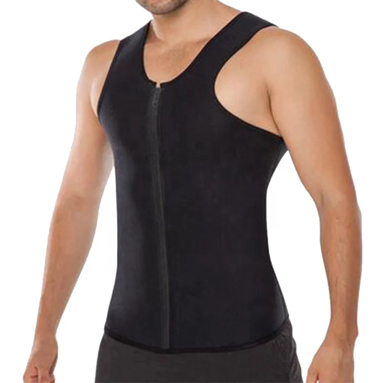 

7009 Hot Neoprene Corset Body Shaper Zipper Sauna Sweat Tank Top Workout Shirt Men Waist Trainer Vest for Weight Loss, 4 colors: black, green, blue, black-inside-yellow