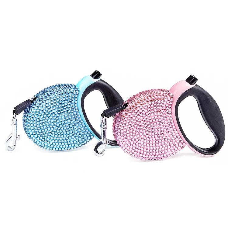 

Pet Manufacturers Custom Small Collar Rope Rhinestone 3m Retractable Dog Leash for Dogs Pink Blue with Rivet