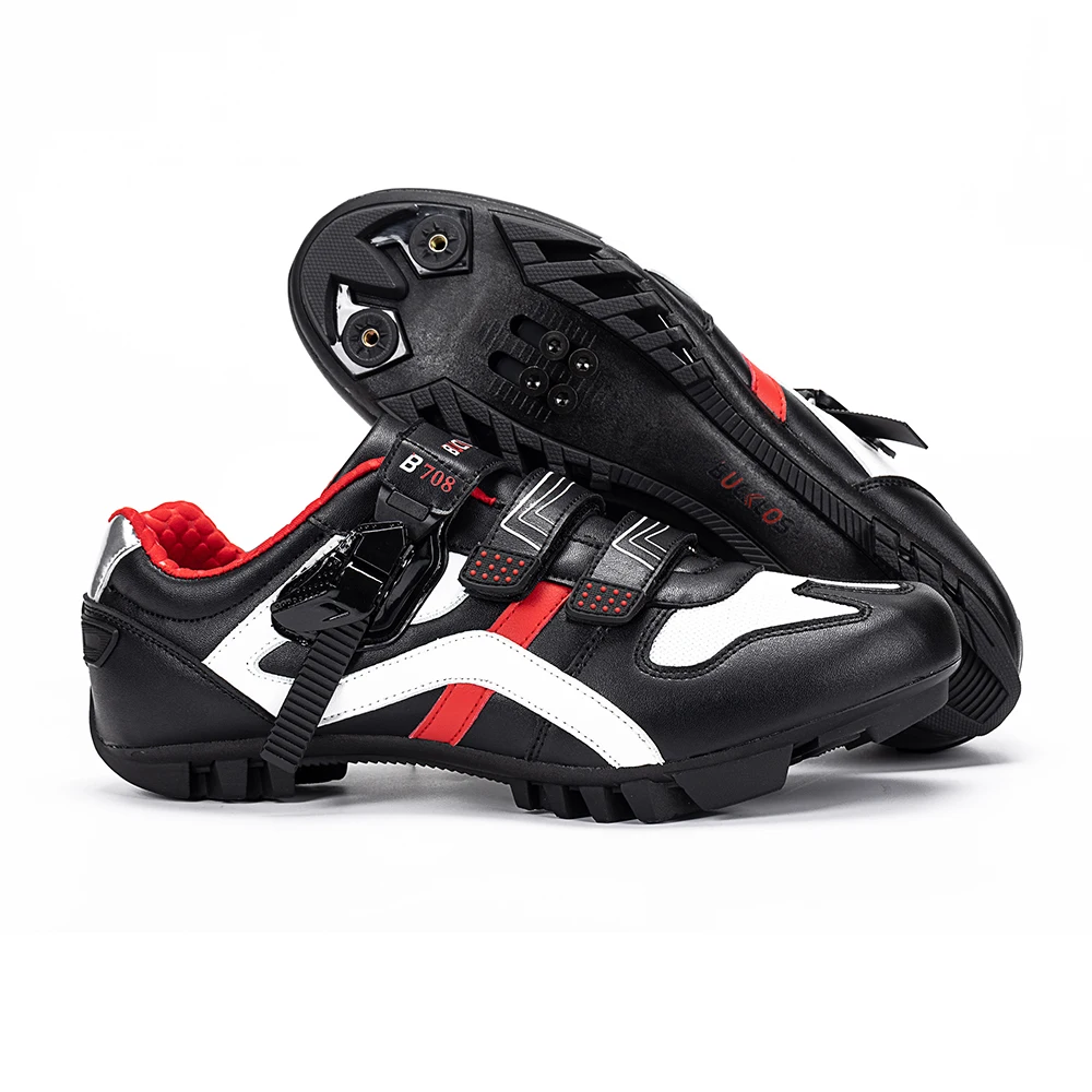 

BUCKLOS Mountain Bike Men Shoes Precise Buckle Strap MTB Bicycle Shoes Compatible with SPD/SPD-SL &Look Delta Lock/Unlocked, Black red
