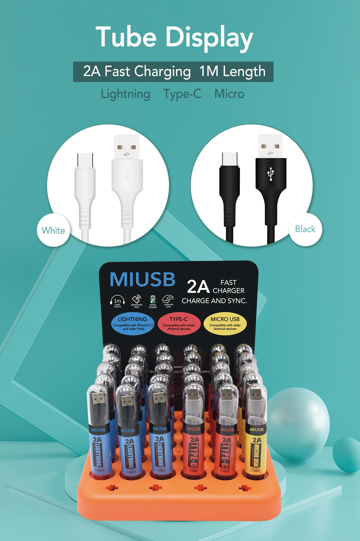 2.1A Micro Type-c USB-C Fast Charging 1M 3.3FT PVC Data Cable - ANKUX.COM