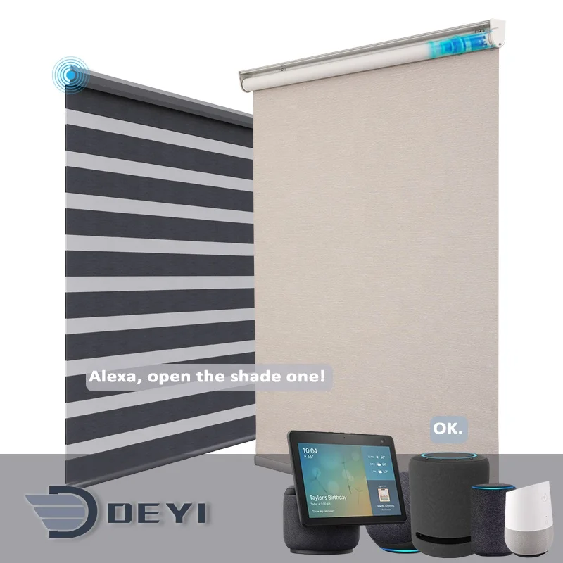 

Deyi Motorized Blackout Zebra Fabric for roller blind With Smart Google Home Alexa, Customized color