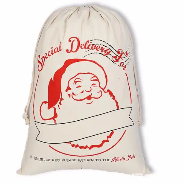 

Wholesale Cotton Xmas Bag Christmas Gift Drawstring Bag Santa Sacks for For Xmas Gift, As pictures