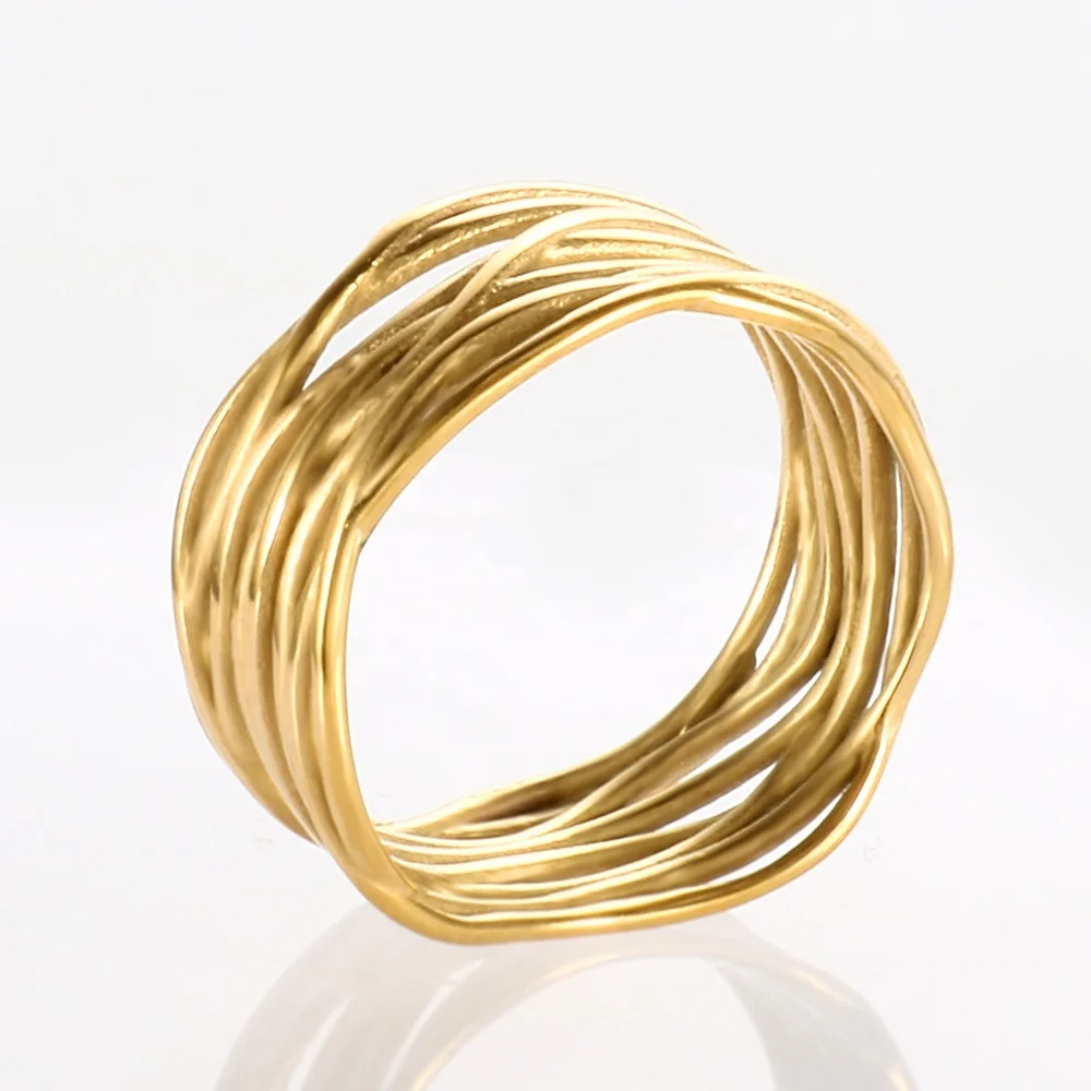 

Designer Famous Brand Jewelry 14kt Gold Plated Boho Rings Gold Thick Tuxture Ring Irregular Modern Rings, Gold/silver/rose gold