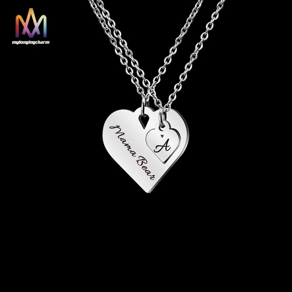 

Love Heart Stainless Steel Name Plate Necklace Set For Mom And Daughter Gift Customized Necklace With Names