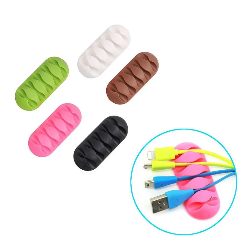 

Free Shipping Desk Cable Organizer Wire Winder Storage Holder Silicone Protector Management Cable Clips, Pink, green, blue