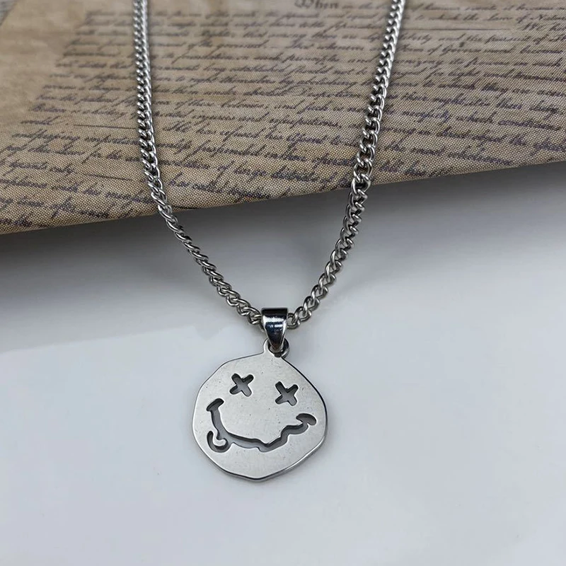 

Fashion hip pop unisex stainless steel smiley face necklace