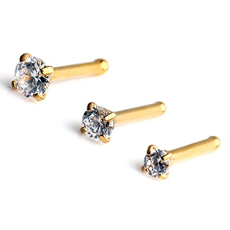 

Sample Available High Quality Prong Setting Drop designs gold Diamond Nose Pin