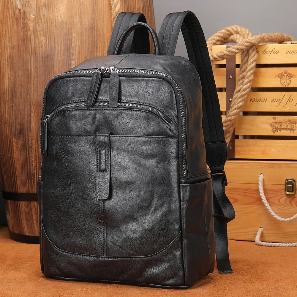 

Marrant Classic Black Casual Men's Backpack Large Capacity Travel Daypack Laptop Bag Genuine Leather Backpack for Men